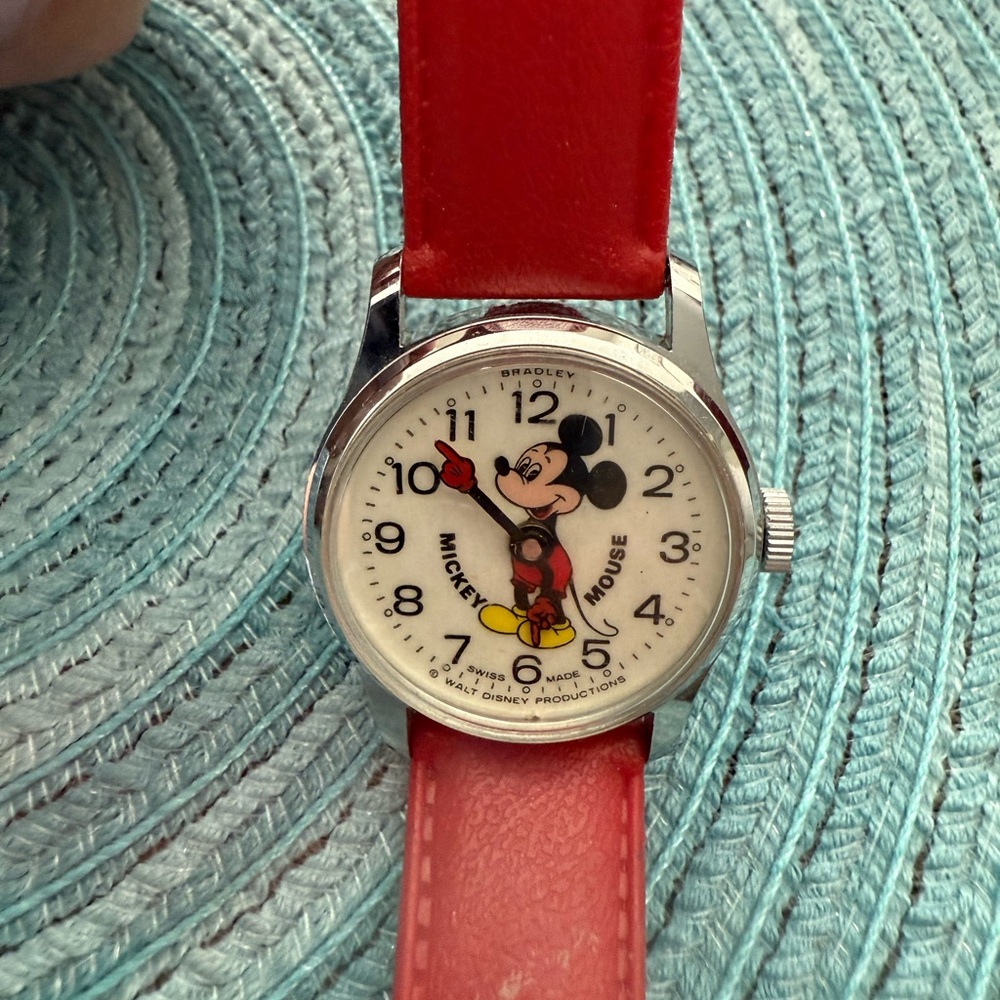Mickey Mouse Red Leather Strap Watch